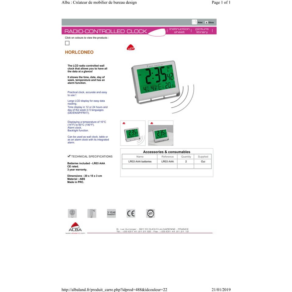Orologio digitale da tavolo ALBA radiocontrollato LCD 20x3x15 cm Bianco HORLCDNEO