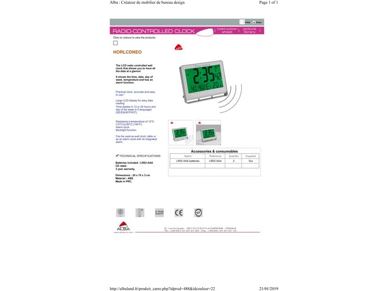 Orologio digitale da tavolo ALBA radiocontrollato LCD 20x3x15 cm Bianco HORLCDNEO