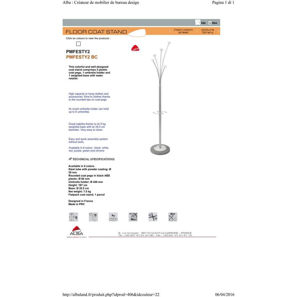 Appendiabiti da terra Alba PMFest con 5 appendini ø35xH.175 cm Grigio-Argento-Bianco - PMFEST BC