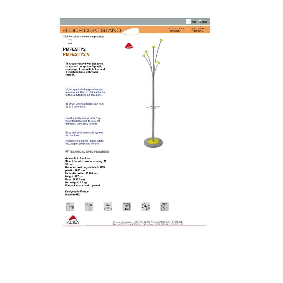 Appendiabiti da terra Alba PMFest con 5 appendini ø35xH.175 cm Grigio-Argento-Verde - PMFEST V