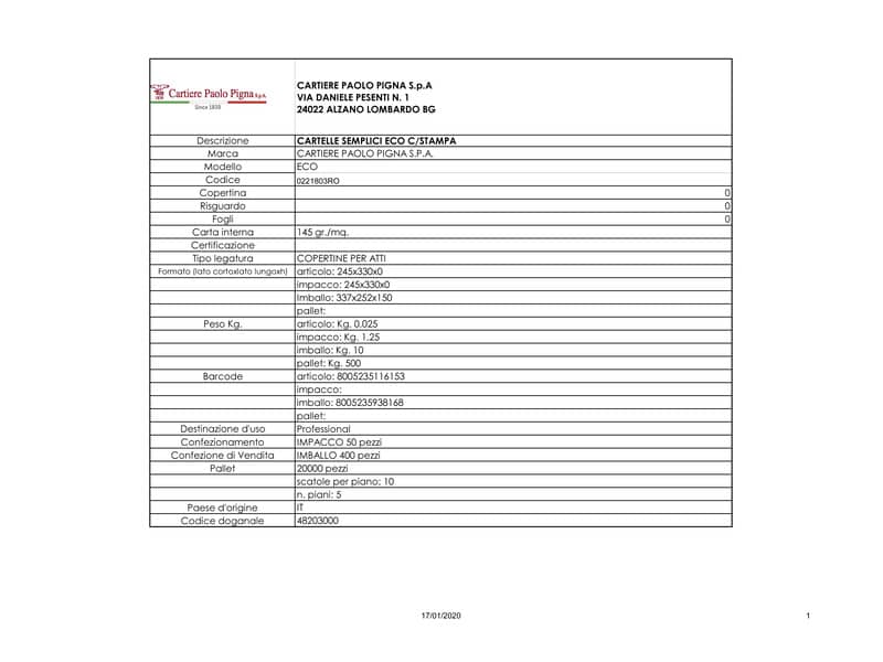 Cartelline semplici Pigna Eco 145 g/mq 24,5x33 cm con stampa rosso conf. 50 pezzi - 0221803RO