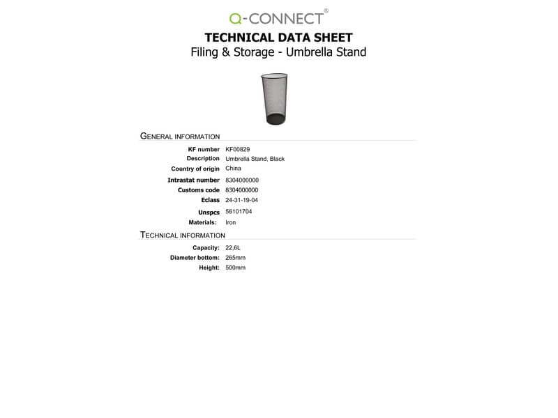 Portaombrelli in metallo Q-Connect 22.6 l h 50 cm x diametro 27,5 cm nero KF00829