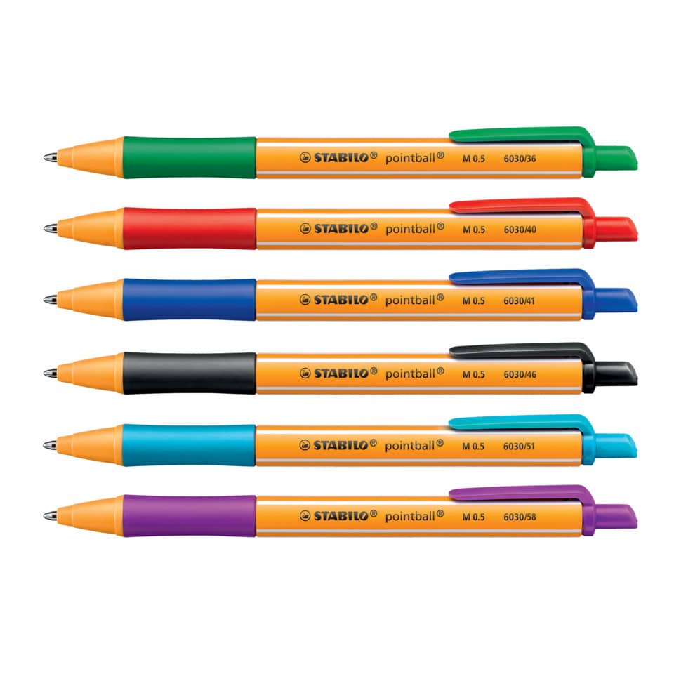 Penne a sfera a scatto Stabilo Pointball  0,5 mm assortiti astuccio da 6 - 6030/6