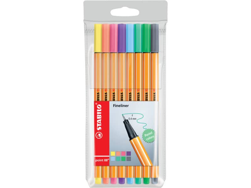 Fineliner Stabilo Point 88 0,4 mm assortiti in colori pastello astuccio da 8 - 88/8-01
