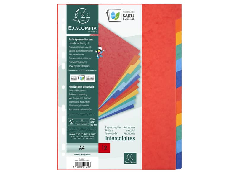 Intercalari in carta Exacompta NATURE FUTURE assortiti carta lustré A4 225 g/m² 12 tasti - 1412E