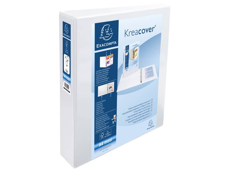 Raccoglitore personalizzabile Exacompta A4 maxi Kreacover® bianco 4 anelli a D 50 mm - 51944E