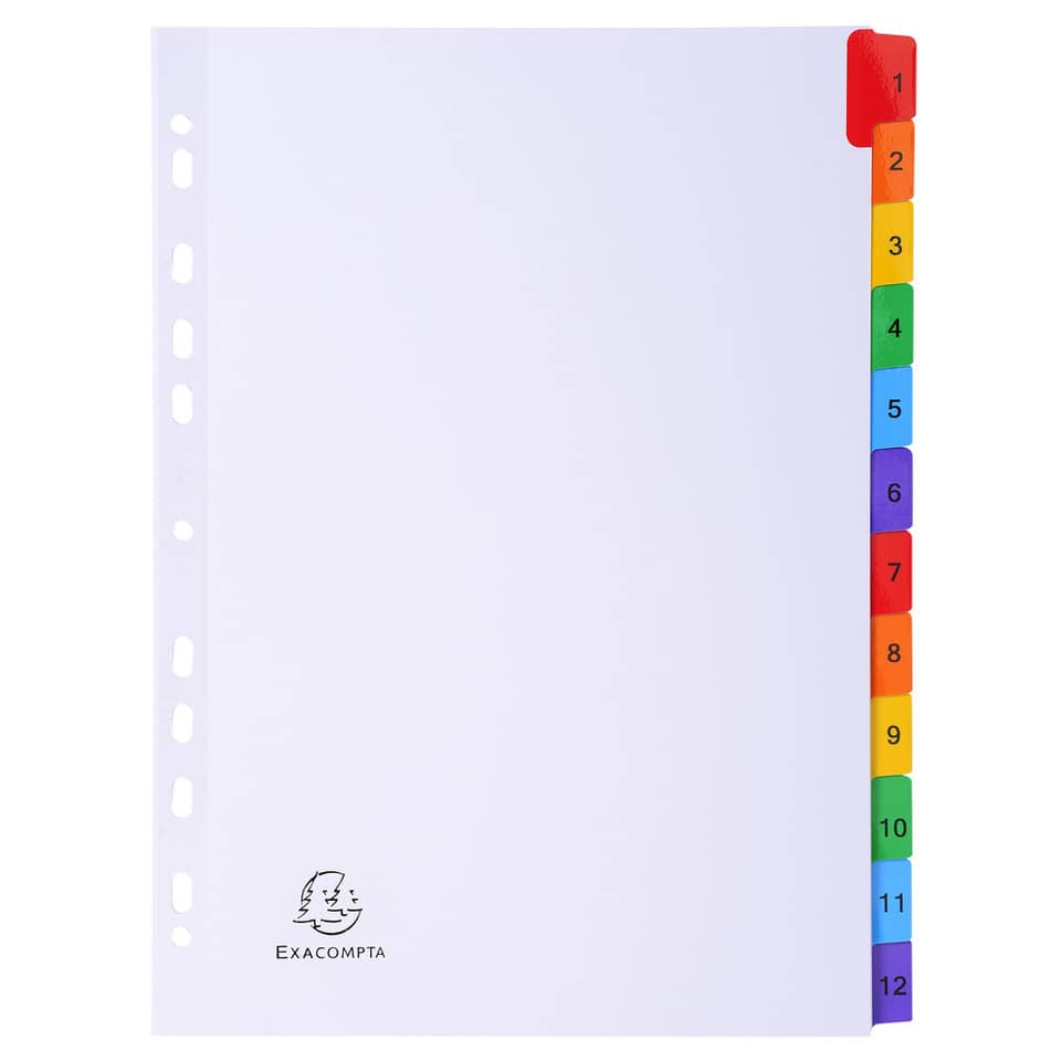 Intercalari stampati in digitale Exacompta Protect'o cartoncino A4 160g/mq 12 tasti da 1 a 12 - 1112E