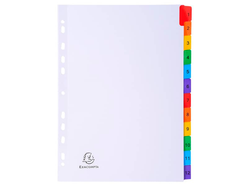 Intercalari stampati in digitale Exacompta Protect'o cartoncino A4 160g/mq 12 tasti da 1 a 12 - 1112E
