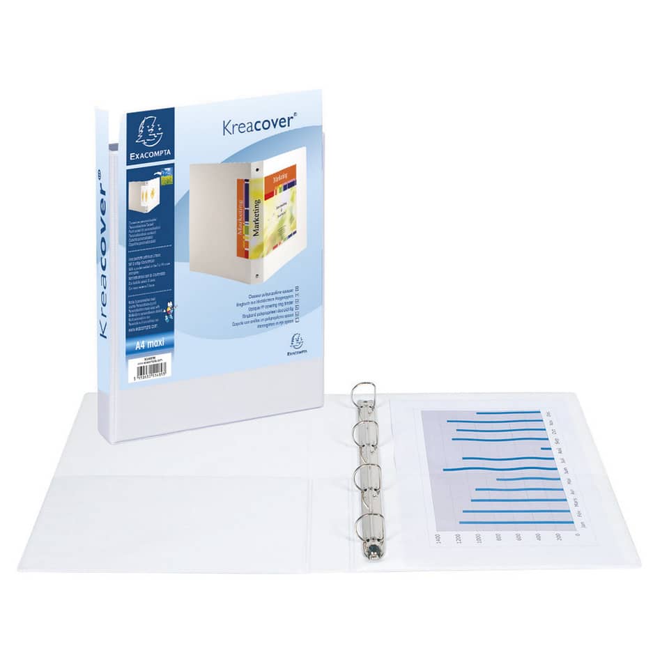 Raccoglitore personalizzabile Exacompta A4 maxi Kreacover® bianco 4 anelli a D 25 mm - 51946E