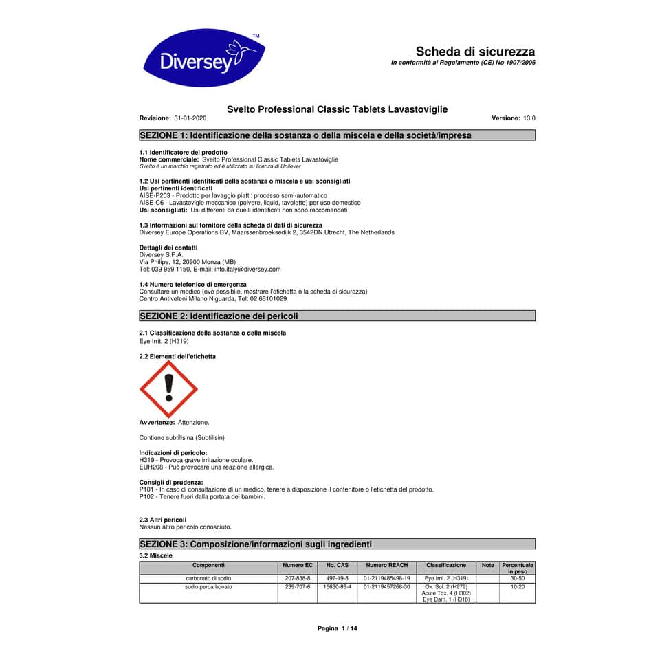 Detergente lavastoviglie Svelto Professional Tablets con estratto di limone  conf. 188 pezzi - 8717163624234