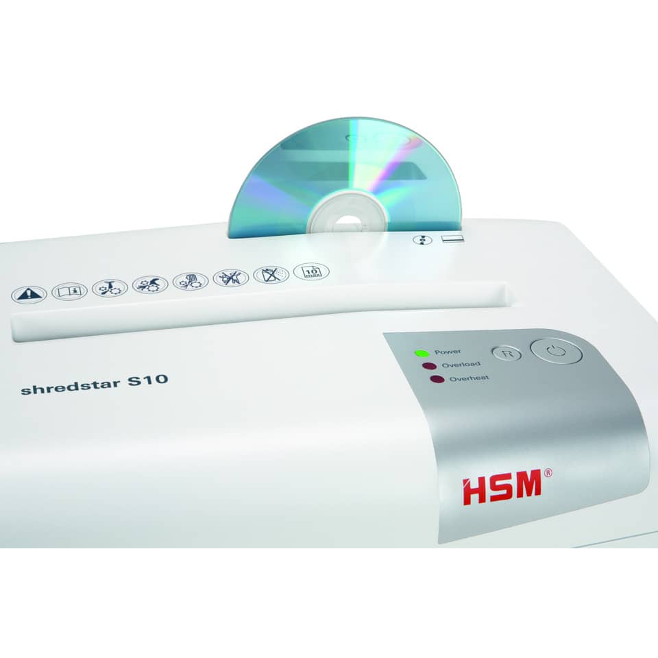 Distruggidocumenti uso moderato HSM Shredstar S10 - P-2 - 18 L - taglio a strisce 6 mm - bianco/argento - 1042121