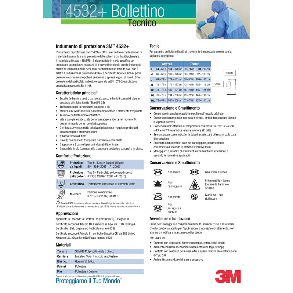 Tuta da lavoro di protezione 3M dispositivo di protezione individuale di III Categoria blu L - 4532 L