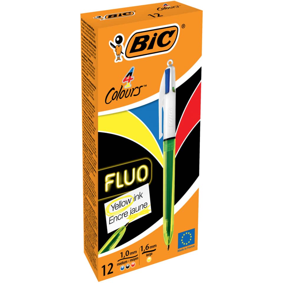 Penne a sfera a scatto BIC 4 Colours Fluo M/L 1/1,6 mm assortiti 982868