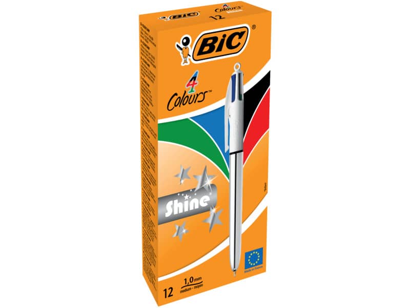 Penne a sfera a scatto BIC 4 Colours Shine fusto Silver M 1 mm assortiti 982873