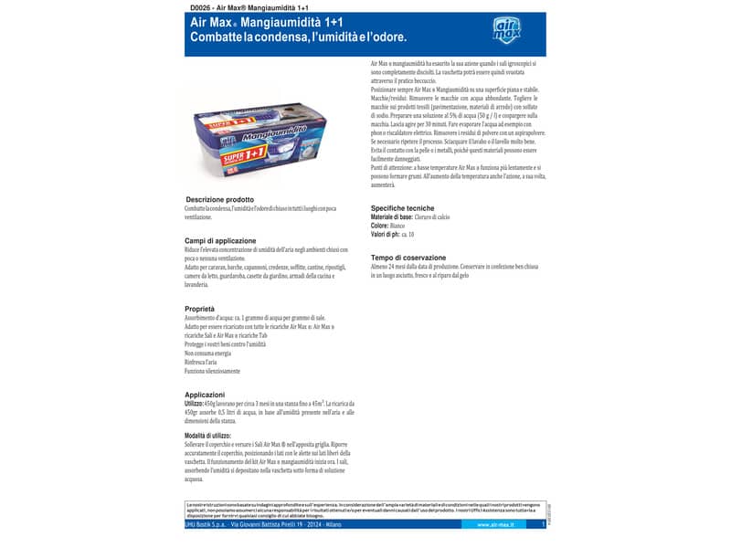Air Max Dispositivo Mangiaumidità 1+1 450 g + ricarica tab 450 g - D0026