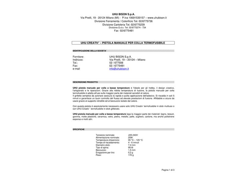 Pistola per colla a caldo Uhu bassa temperatura n/a D1521