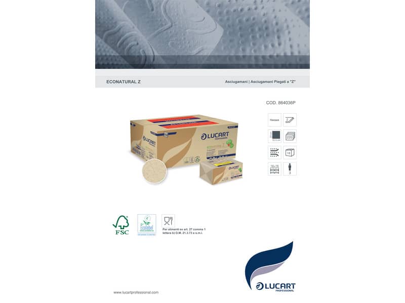 Asciugamani piegati a "Z" Lucart EcoNatural Z 23x23,5 cm avana conf. da 220 ff - 864036P