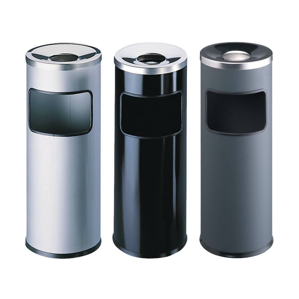 Posacenere DURABLE autoestinguente a colonna con sabbia e cestino acciaio argento metallizzato base tonda - 333223