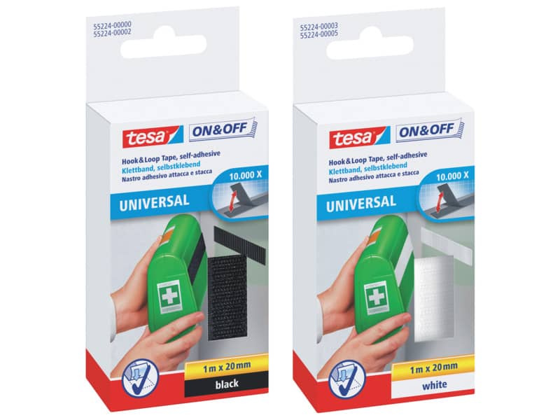 Nastro adesivo in tela tesa velcro On&Off universale autoadesivo nero 20 mm x 1 m - 55224-00000-02