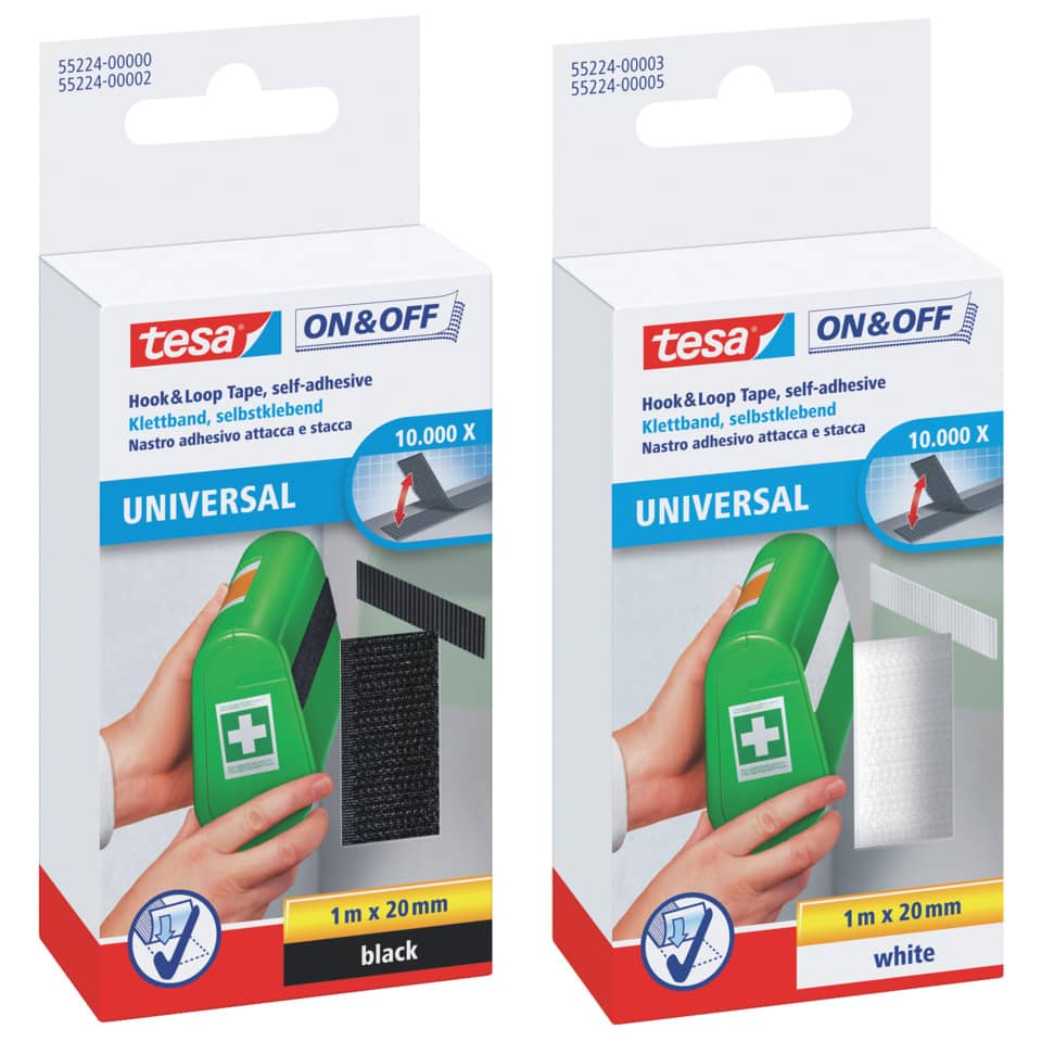 Nastro adesivo in tela tesa velcro On&Off universale autoadesivo nero 20 mm x 1 m - 55224-00000-02
