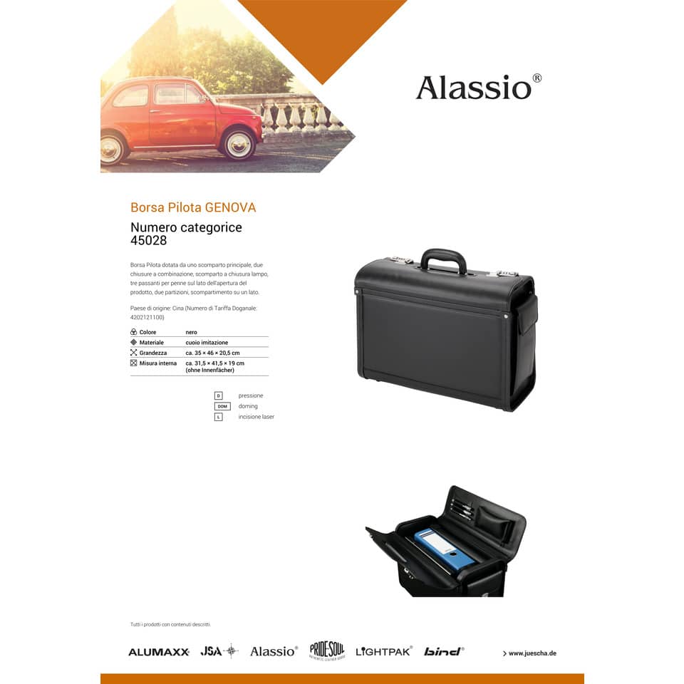 Borsa pilota Alassio GENOVA in ecopelle 45,5x20x34 cm nero 45028