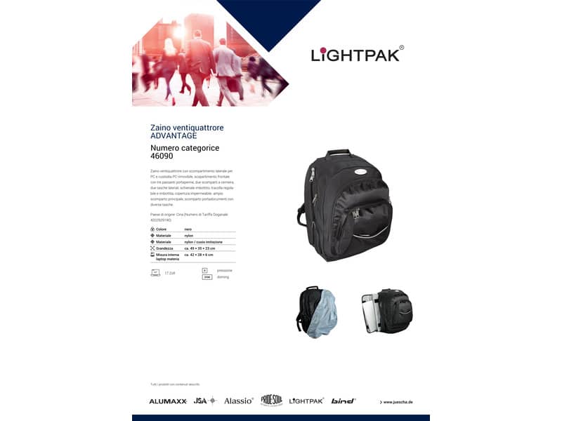 Zaino ventiquattrore portacomputer Lightpak ADVANTAGE in nylon 49x35x23 cm fino a 17" nero - 46090