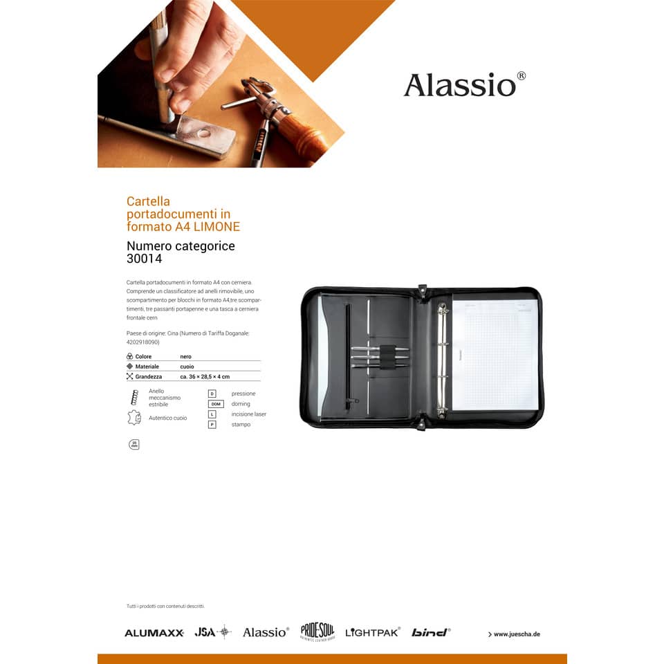 Cartella portadocumenti Alassio LIMONE in pelle 28,5x4x36 cm A4 nero 30014