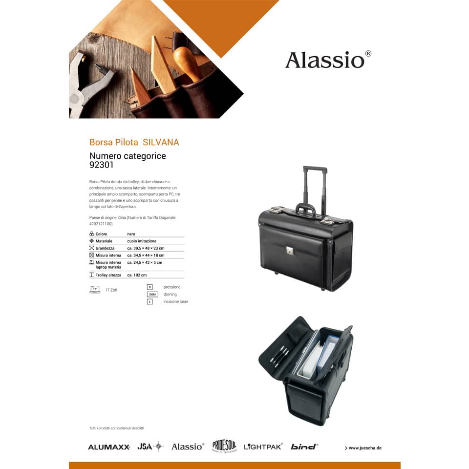 Borsa Pilota Alassio SILVANA in ecopelle 48,5x23x37 cm nero 92301