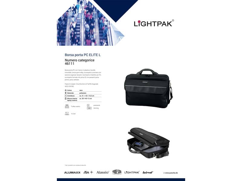 Borsa portacomputer Lightpak ELITE in poliestere nero L 42x10,5x33 cm fino a 17" nero - 46111