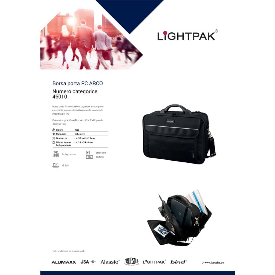 Borsa portacomputer Lightpak ARCO in poliestere 40,5x33x16 cm fino a 17" nero 46010