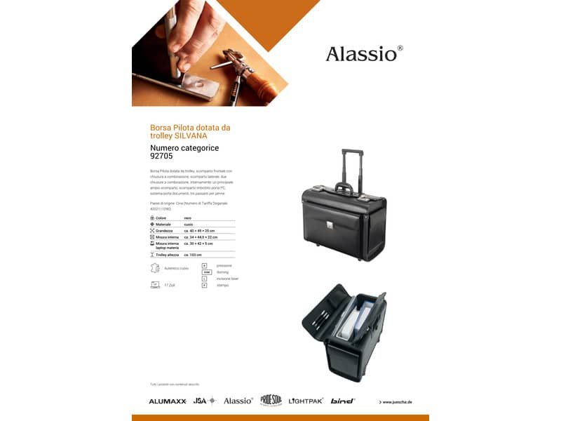 Borsa pilota con trolley Alassio SILVANA in pelle 48,5x23x37 cm nero 92705