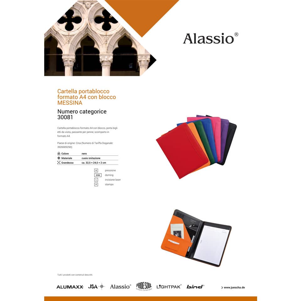 Cartella portablocco Alassio MESSINA in ecopelle 24x2,5x33 cm A4 nero 30081