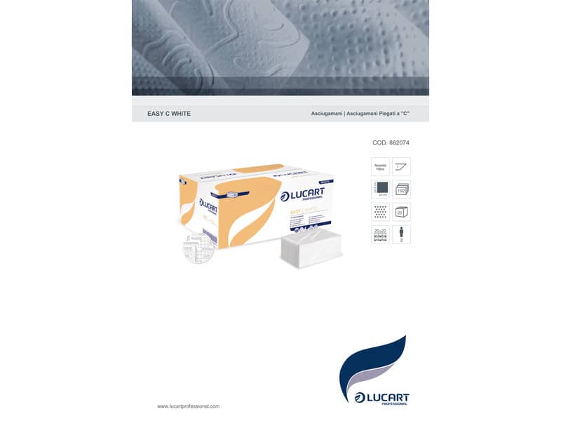 Asciugamani piegati a "C" Lucart Easy C White 1 velo 20 conf. da 192 pezzi - 862074P