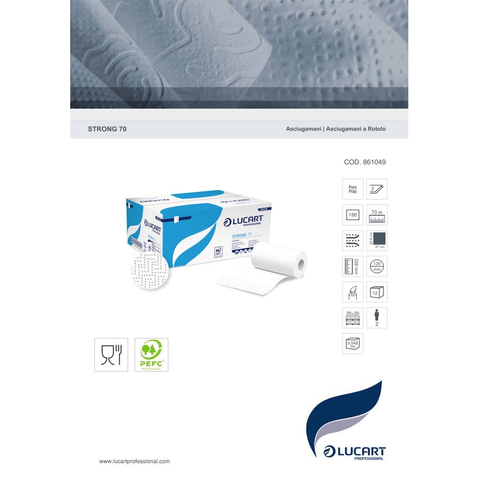 Asciugamano Lucart Strong 70 m 2 veli pura cellulosa cartone da 12 rotoli - 861049