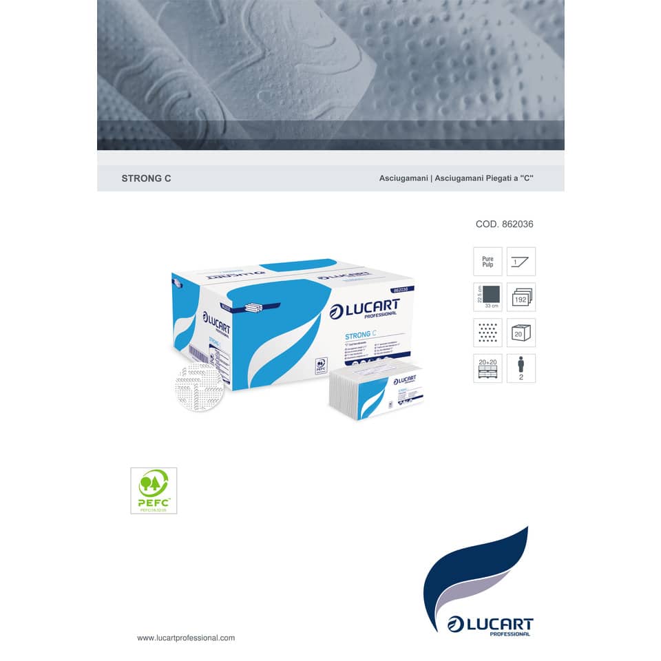 Asciugamani piegati a "C" Lucart Strong C 23x33 cm 1 velo conf. da 192 ff - 862036P