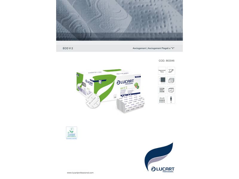 Asciugamani piegati a "V" 2 veli Lucart Eco V2 bianco 20 conf. da 192 pezzi - 863046