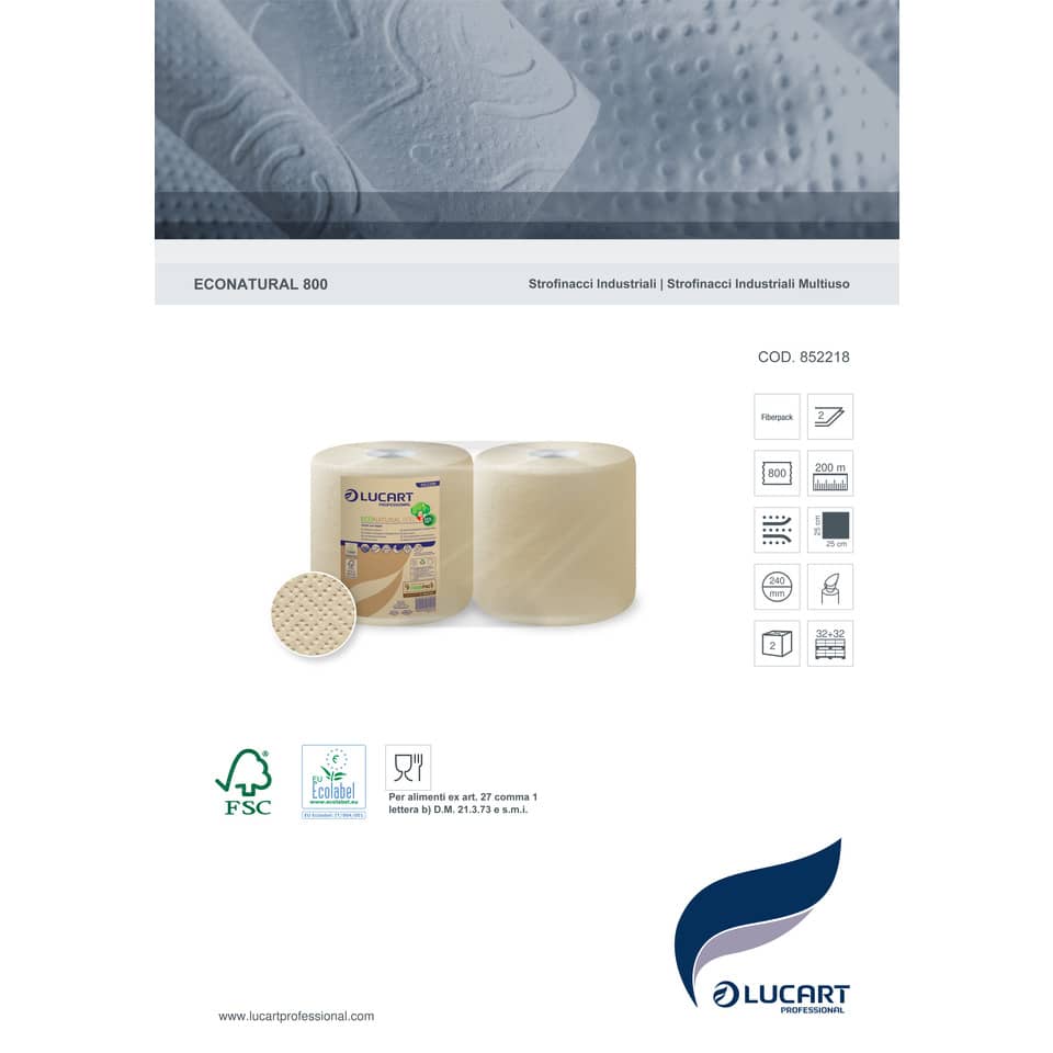 Bobina multiuso Lucart EcoNatural 800 - 200 m 2 veli avana - 2 rotoli da 800 strappi - 852218