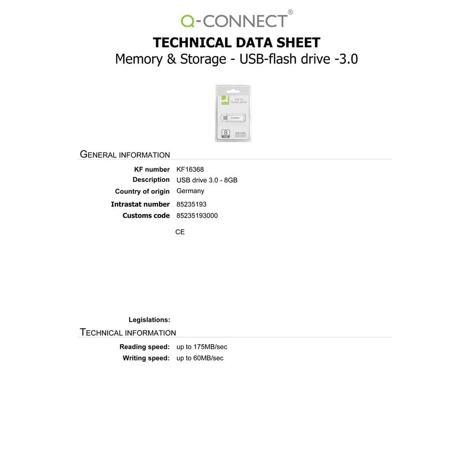 Chiavetta USB Q-Connect Super Speed 3.0 argento/nero 8 GB KF16368