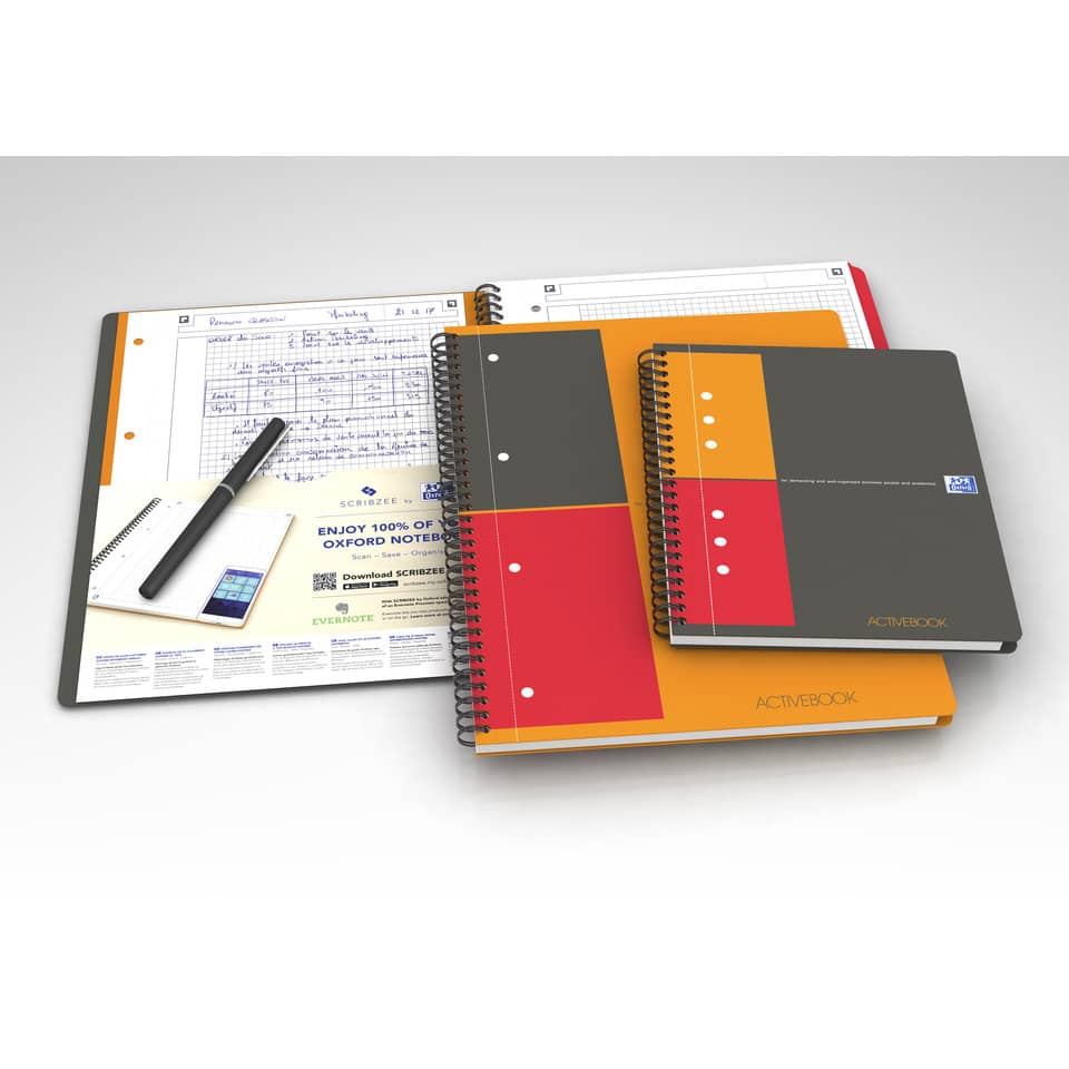 Quaderno spiralato OXFORD International Activebook Maxi A4+ grigio/arancio quadretti 5 mm - 100104329