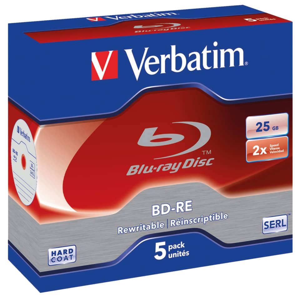 Blu-Ray BD-RE Verbatim 25 GB 2x Jewel Case conf. da 5 - 43615