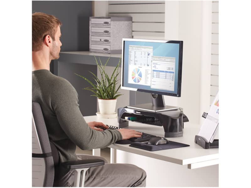 Supporto FELLOWES Smart Suites per monitor plus ABS grigio/nero 47,8x32,8cm con vaschetta portaoggetti - 8020801