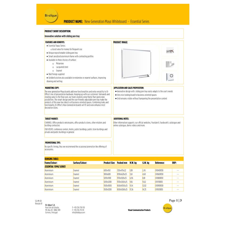 Lavagne cancellabili Bi-office New Generation magnetica bianca smaltata 90x60 cm. bianco - CR0601830