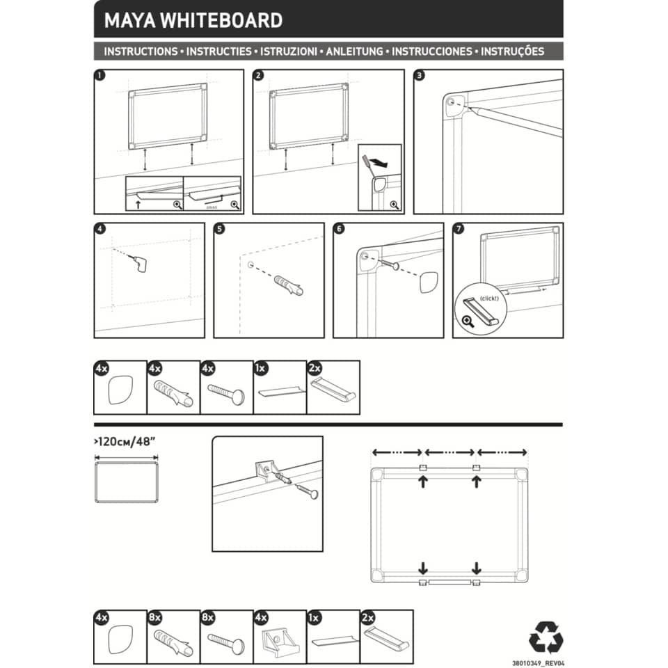 Pannelli Bi-office Maya combinata sughero/acciaio 90x60 cm. bianco XA0303170