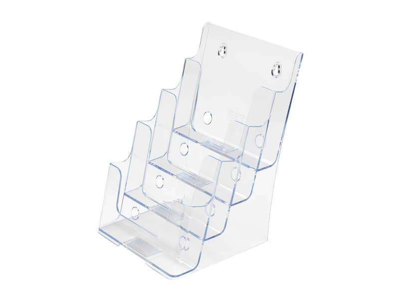 Portastampati da banco deflecto® A5 in polistirene a 4 livelli trasparente 77901