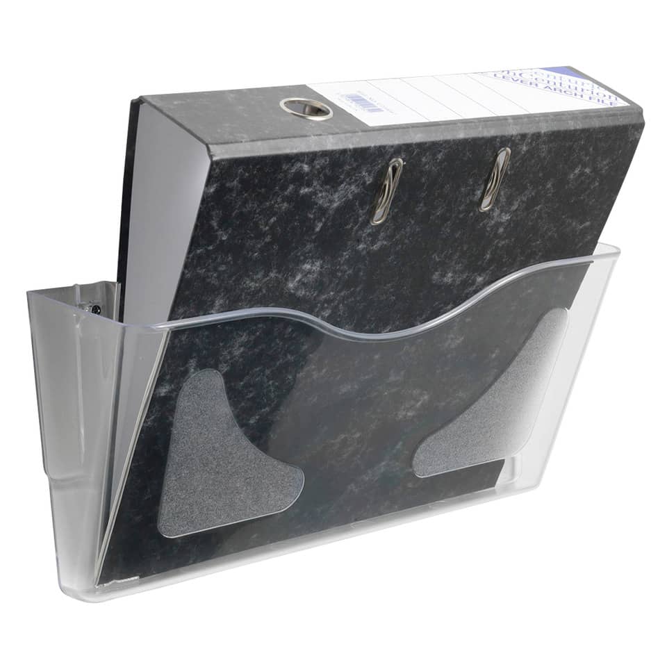Vaschetta portadocumenti deflecto® A4 verticale in polistirolo con kit di fissaggio a muro trasparente CP078YTCRY