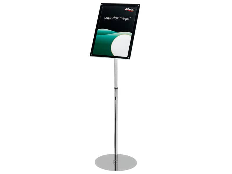 Espositore magnetico portastampati da terra deflecto® A3 in acciaio inox con asta regolabile nero/argento - 790645