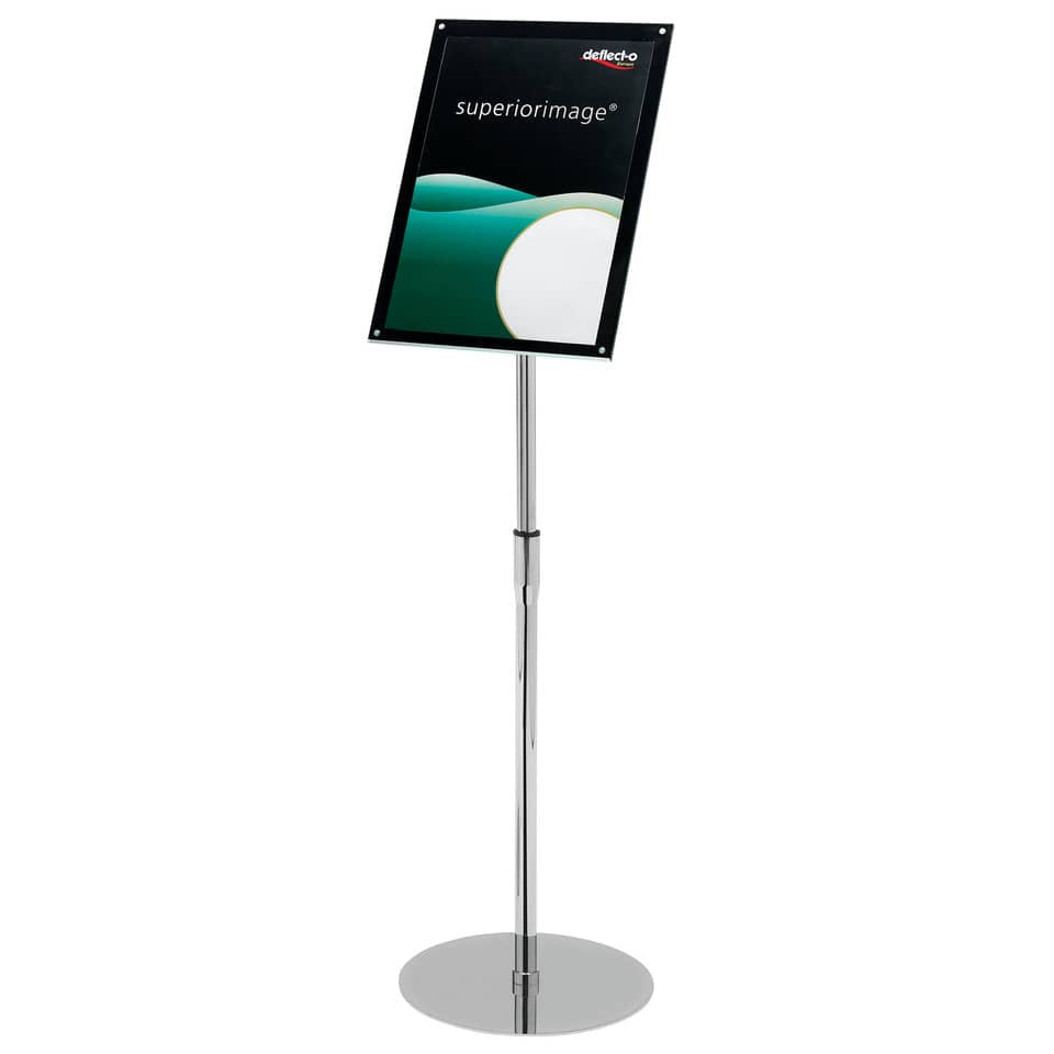Espositore magnetico portastampati da terra deflecto® A3 in acciaio inox con asta regolabile nero/argento - 790645