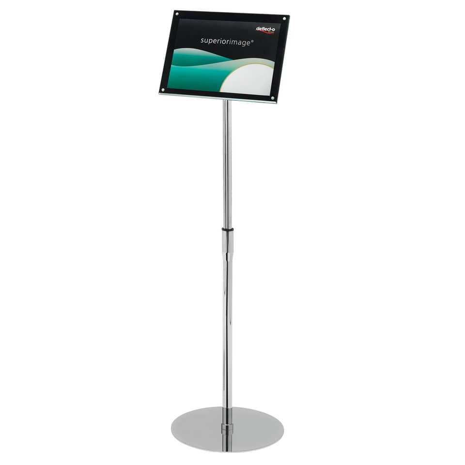 Espositore magnetico portastampati da terra deflecto® A4 in acciaio inox con asta regolabile nero/argento - 790845