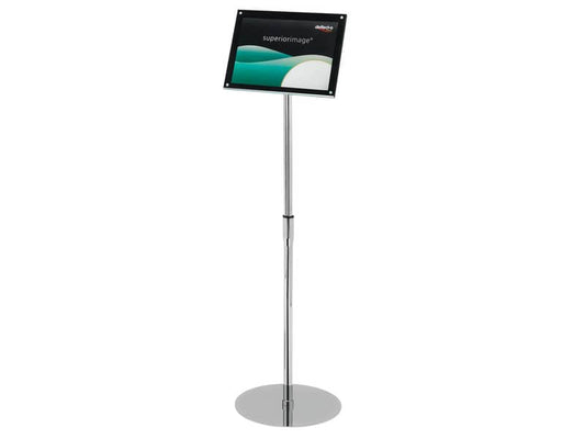 Espositore magnetico portastampati da terra deflecto® A4 in acciaio inox con asta regolabile nero/argento - 790845