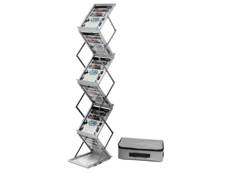 Espositore da terra deflecto® A4 in alluminio con 6 scomparti inclinati 38x37,5x150 cm argento - 36100